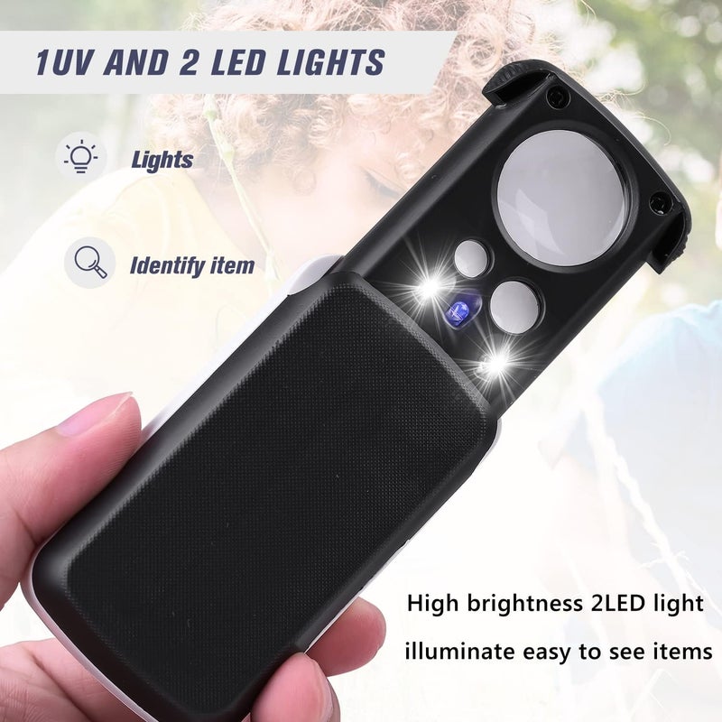 Amoper 2 Pieces 30X 60X 90X Jewelers Loupe, Slide-Out Lighted Eye Loupe Magnifying Glass with 3 Light for Coins Gems Jewelry Rocks Watches (Black) - Image 3